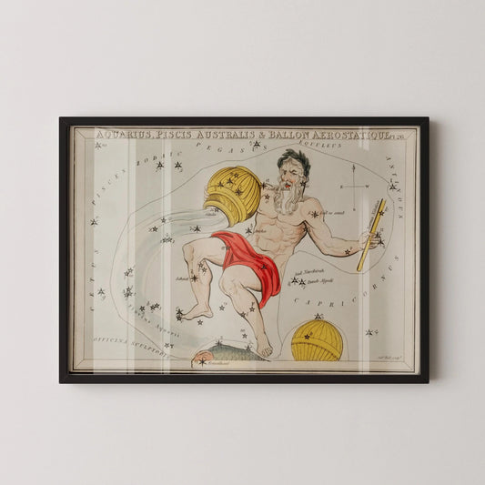 Plaque astrologique vintage personnalisable – Verseau | Art de Sidney Hall (disponible encadrée à la main ou sans cadre)