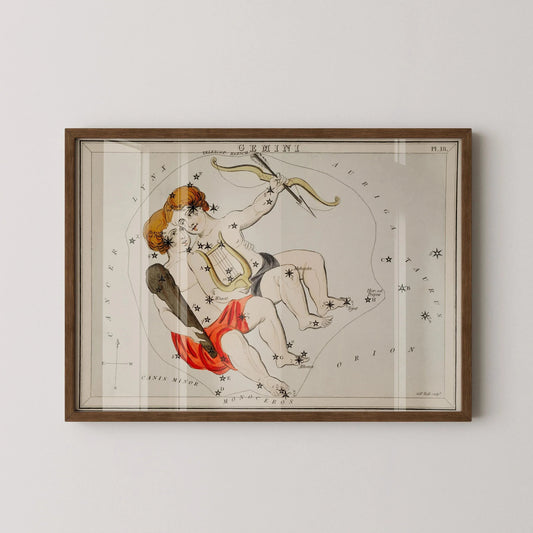Impression personnalisable de signe astrologique vintage - Gémeaux | Art de Sidney Hall (disponible encadrée à la main ou non encadrée)