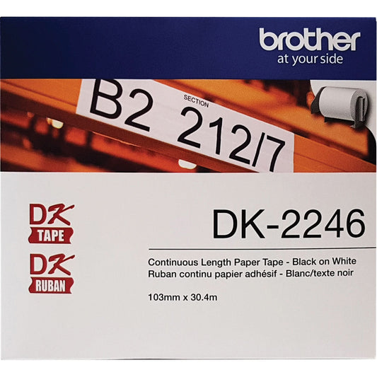 Continuous Paper Tape Labels, 103 mm x 100'/30.4 m, Black on White