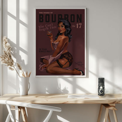 Art mural Babes of Bourbon Cant Touch This. Art sexy de fille Pin-Up rétro avec du whisky
