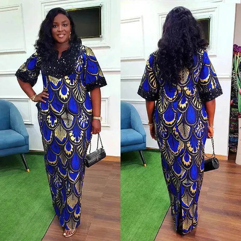 Plus Size Women's Satin Sequin Long Gown Dress