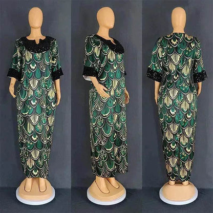 Plus Size Women's Satin Sequin Long Gown Dress