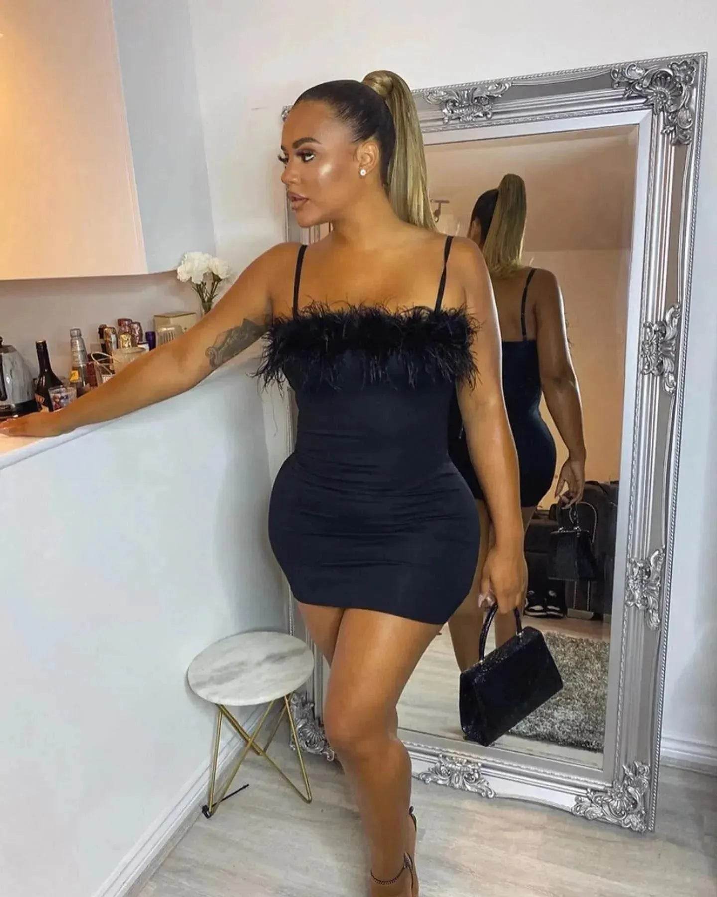 Plus Size Women's Suspender Feather Dress Gown