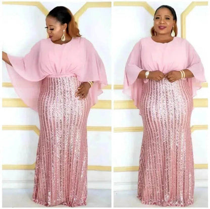 Polyester Stitching Chiffon Bat Sleeve Dress