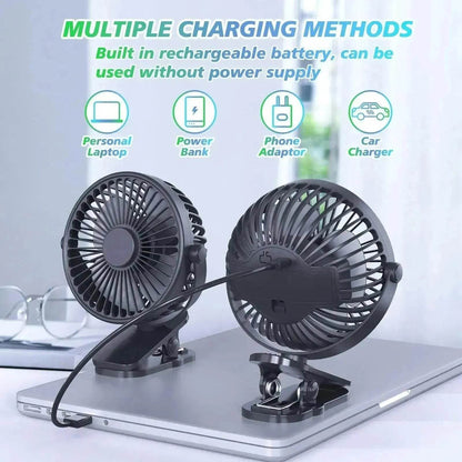 Portable Clip On Fan Battery Operated, Small Powerful USB Desk Fan, 3 Speed Quiet Rechargeable Mini Table Fan, 360 Rotate Cooling Fan For Home Office Travel Outdoor&Indoor Treadmill