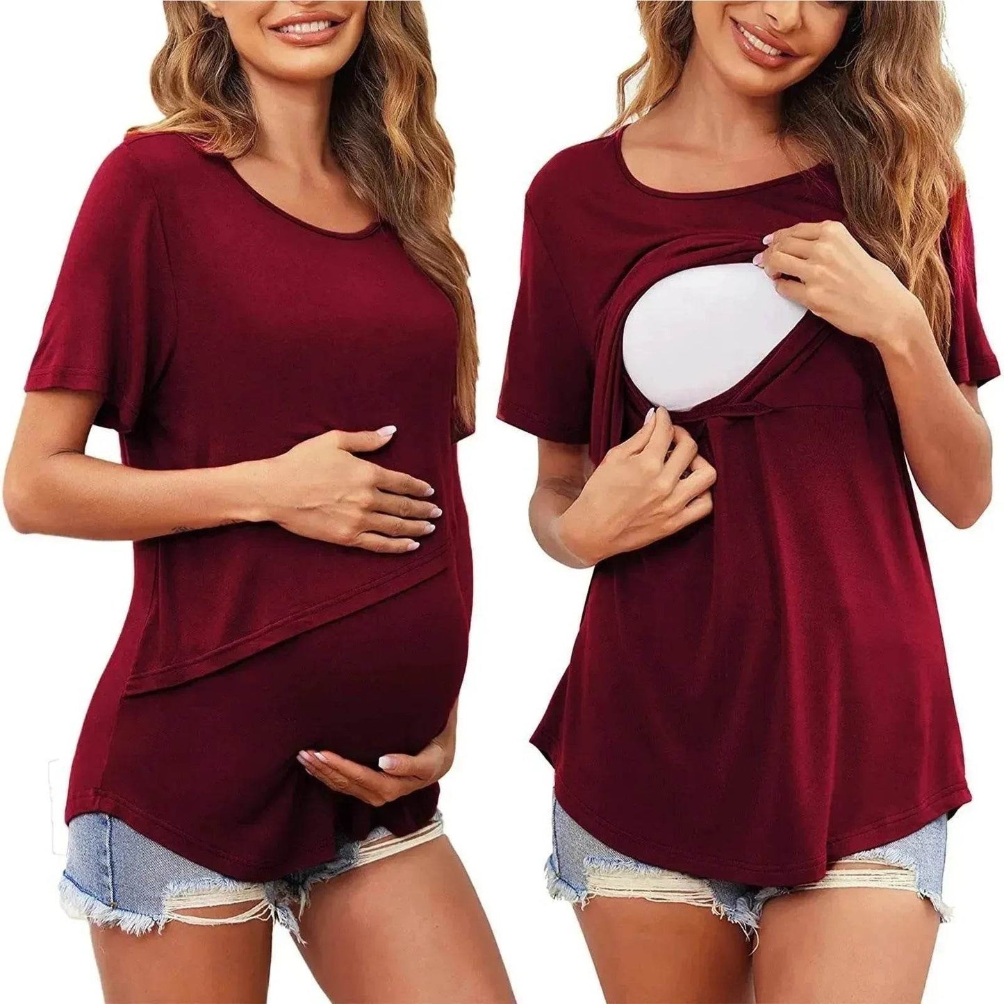 Solid Color Round Neck Short Sleeves.