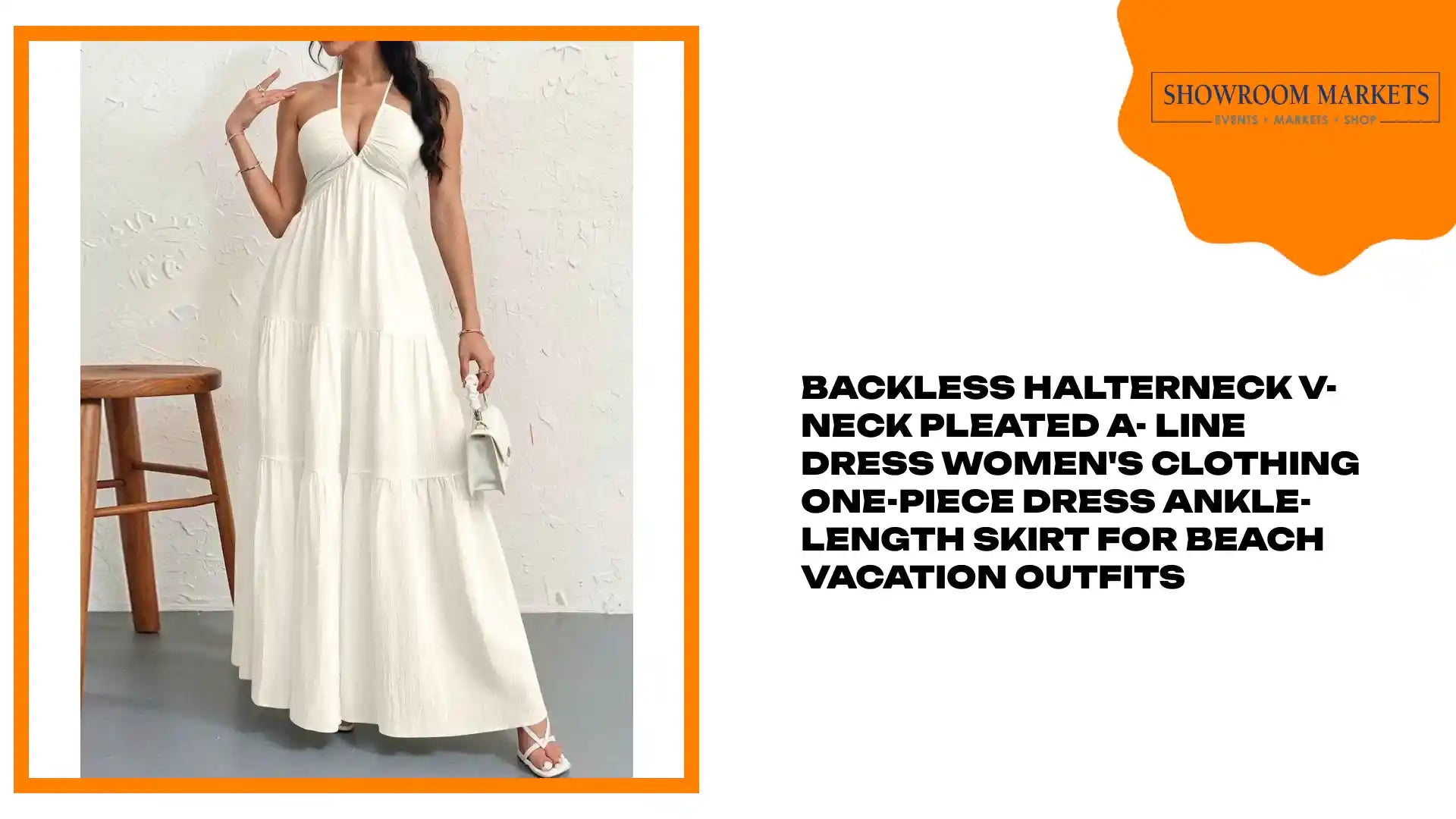 Backless Halterneck V-Neck Pleated A- Line Dress Women's Clothing One-Piece Dress Ankle-length Skirt For Beach Vacation Outfits by@Outfy
