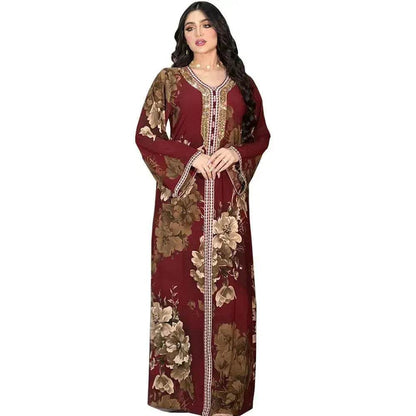Printed Embroidered Elegant Arab Dubai Turkey Middle Eastern Sophisticated Women Abaya Dress Robe