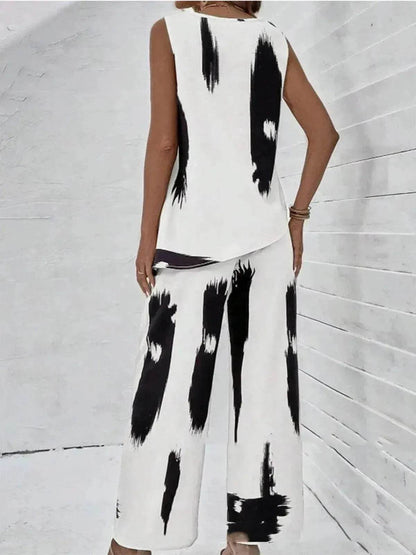 Printed Irregular Top Two-piece Pants Women