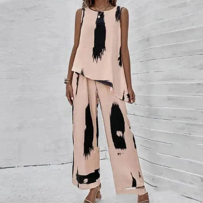 Printed Irregular Top Two-piece Pants Women