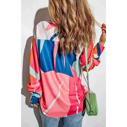 Printing Color Contrast Thin Long-sleeved Top For Women