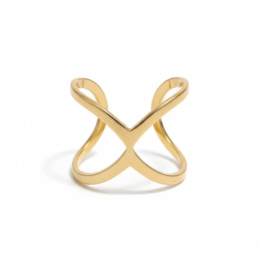 Bague Open X - Acier inoxydable doré