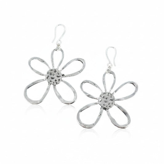 Boucles d'oreilles ouvertes en forme de fleur plaquées argent