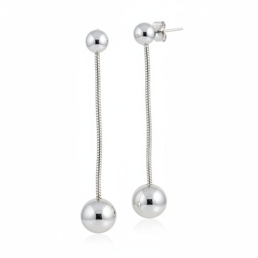 Hanging Ball Stud Earring- Grey Stainless Steel