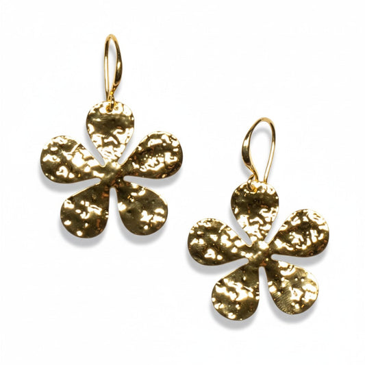Boucles d'oreilles fleur martelée - Plaqué or
