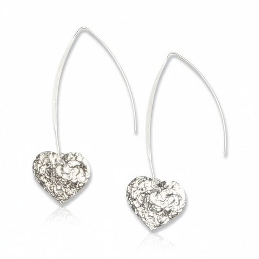 Boucles d'oreilles pendantes Cœur martelé - Plaqué argent