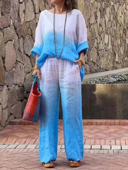 Product Women's Clothes Fashion Cotton Linen Gradient Two-piece Set