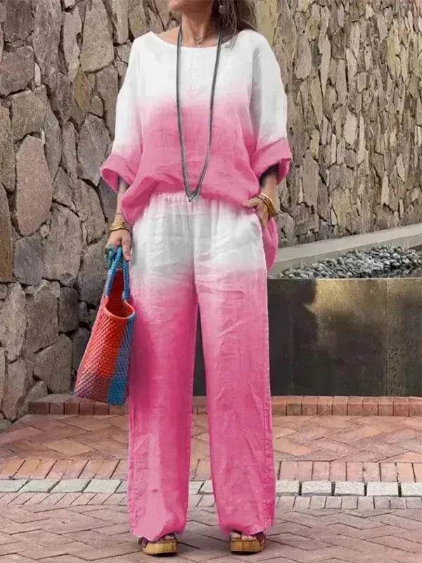 Product Women's Clothes Fashion Cotton Linen Gradient Two-piece Set