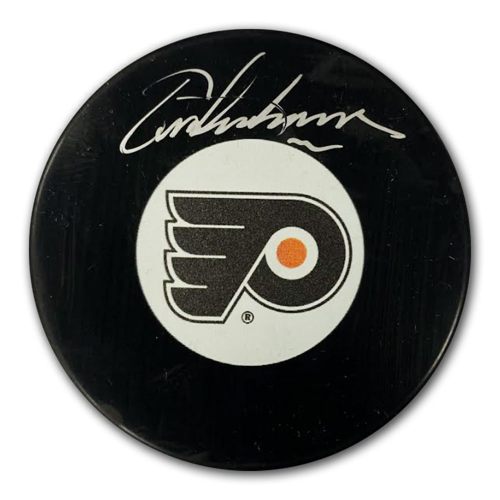 ERIC LINDROS SIGNED PUCK - PHILADELPHIA FLYERS LARGE LOGO