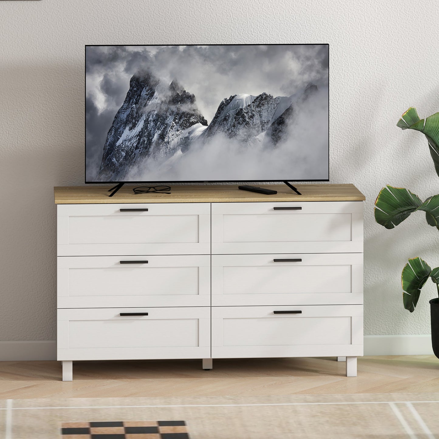 Martha 47" Wide Modern Dresser with 6 Drawers for Bedroom, Living Room and Entryway-White
