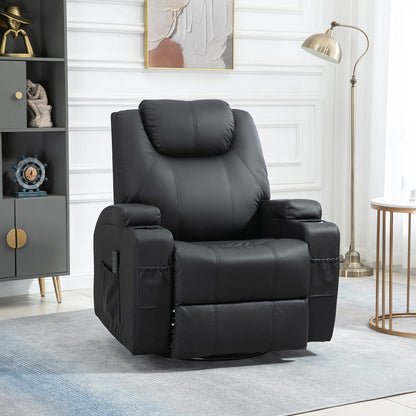 Brady Massage Recliner Chair with Swivel, Rocker Features and  8 Vibration Points-Black