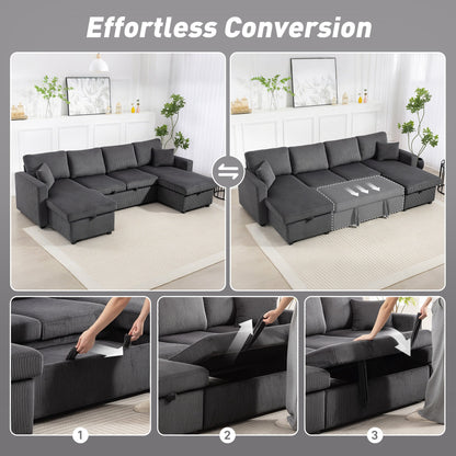 Theo U-Shaped Sleeper Sectional with Storage Chaise-Grey