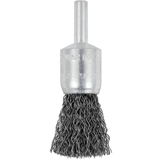 E050-12 Shaft Mounted Crimped End Brush, 1/2", 0.012" Fill, 1/4" Shank
