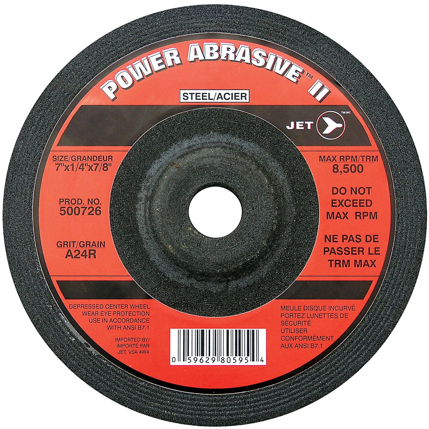 A24R POWER ABRASIVE Grinding Wheel, 7" x 1/4", 7/8" Arbor, Type T27