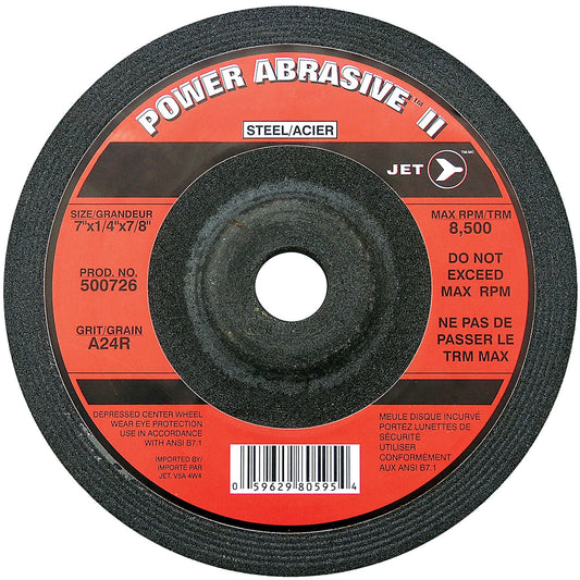 A24R POWER ABRASIVE Grinding Wheel, 7" x 1/4", 7/8" Arbor, Type T27