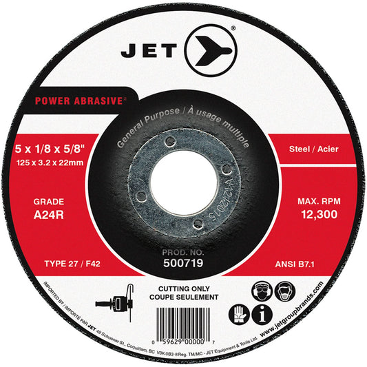 Power Abrasive Cut-Off Wheel, 5" x 1/8", 7/8" Arbor, Type 27, 12300 RPM