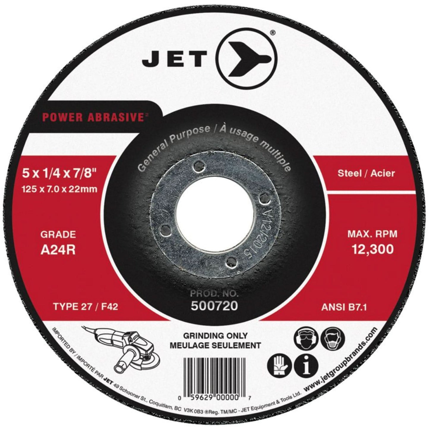 POWER ABRASIVE® Grinding Wheel, 4" x 1/4", 5/8" Arbor, Type 27