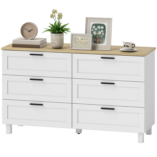 Commode moderne Martha de 47 po de largeur avec 6 tiroirs pour chambre à coucher, salon et entrée - Blanc