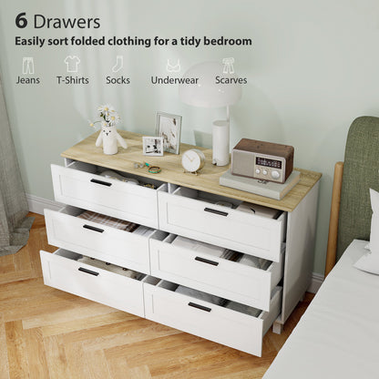 Martha 47" Wide Modern Dresser with 6 Drawers for Bedroom, Living Room and Entryway-White