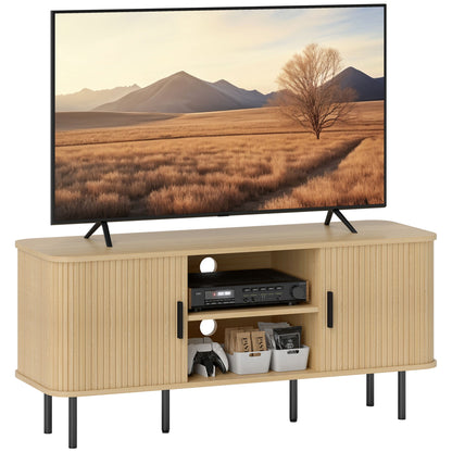 Meuble TV Darcy avec étagères de rangement et armoires pour téléviseurs jusqu'à 55 pouces - Ton Chêne