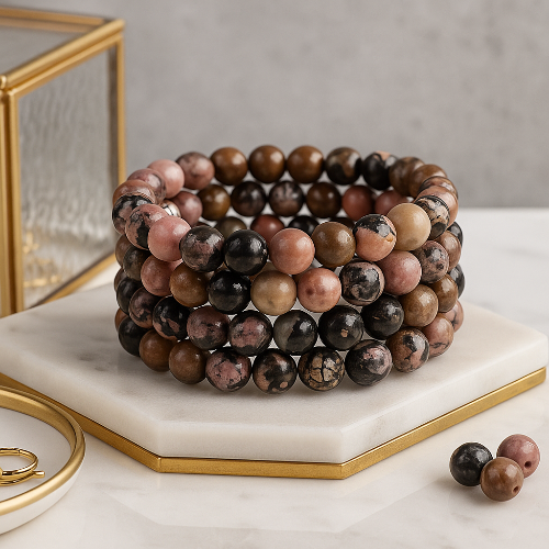 Rhodonite Gemstone Bead Bracelet | The Stone of Self Love