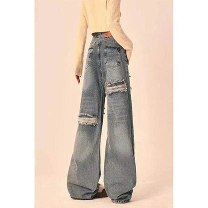 Ripped Jeans Women Loose Straight Wide Leg Oversized Trousers
