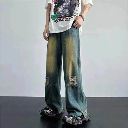 Ripped Retro Blue Contrast Color Jeans