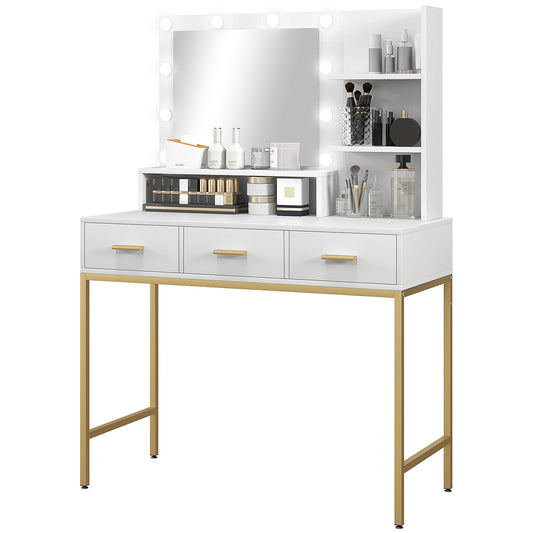 Coiffeuse Sophia Illuminated avec lumières LED et 3 tiroirs-Blanc