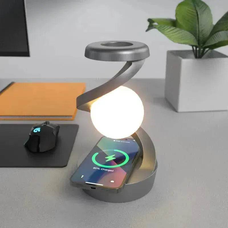 Rotating Moon Desk Night Light Wireless Phone Charging LED Night Light Decorative Desktop Night Lamp Motion Sensor Night Light