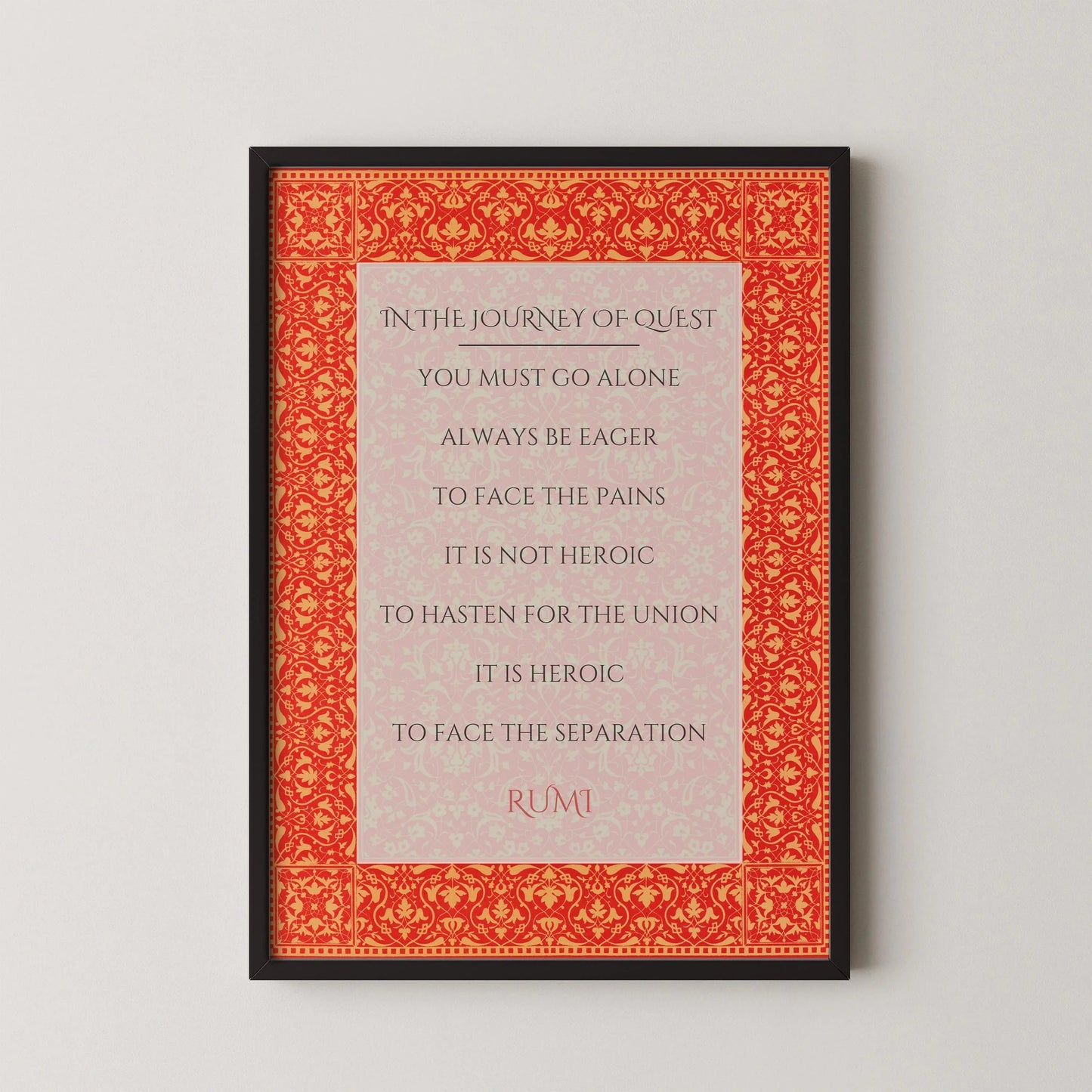 Rumi - Journey of Quest PRINT | Red Inspirational Quote Poetry Poster (available handframed or unframed)