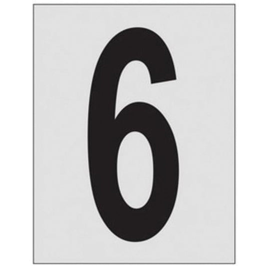 Reflective Individual Number and Letter Labels, 6, 1" H, Black on Silver