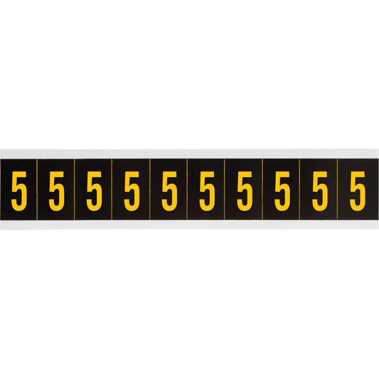 Individual Number and Letter Labels, 5, 2" H, Yellow on Black