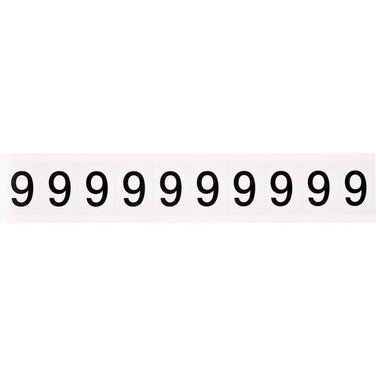 Individual Number and Letter Labels, 9, 1" H, Black on White