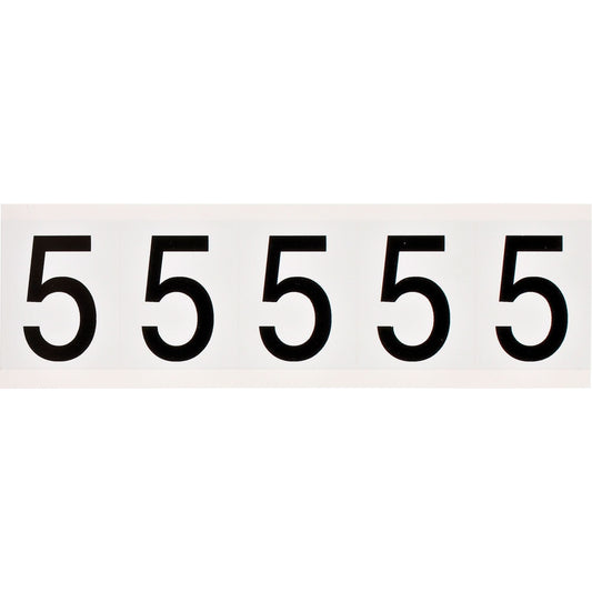 Individual Number and Letter Labels, 5, 2" H, Black on White