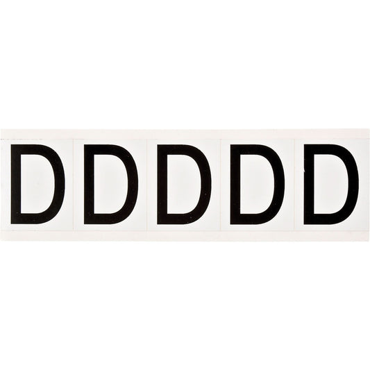 Individual Number and Letter Labels, D, 2" H, Black on White