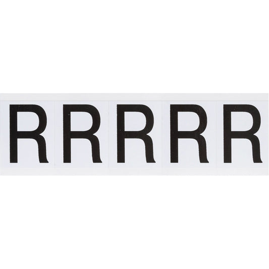 Individual Number & Letter Labels, R, 2" H, Black on White