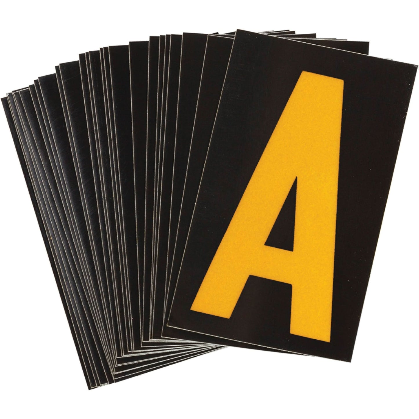 Reflective Individual Number and Letter Labels, A, 1-1/2" H, Yellow on Black