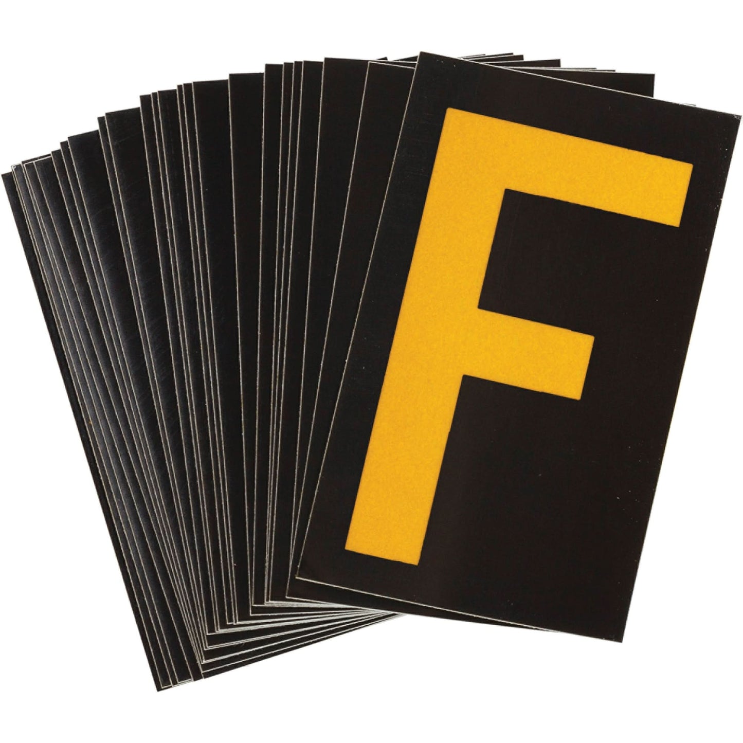 Reflective Individual Number and Letter Labels, F, 1-1/2" H, Yellow on Black