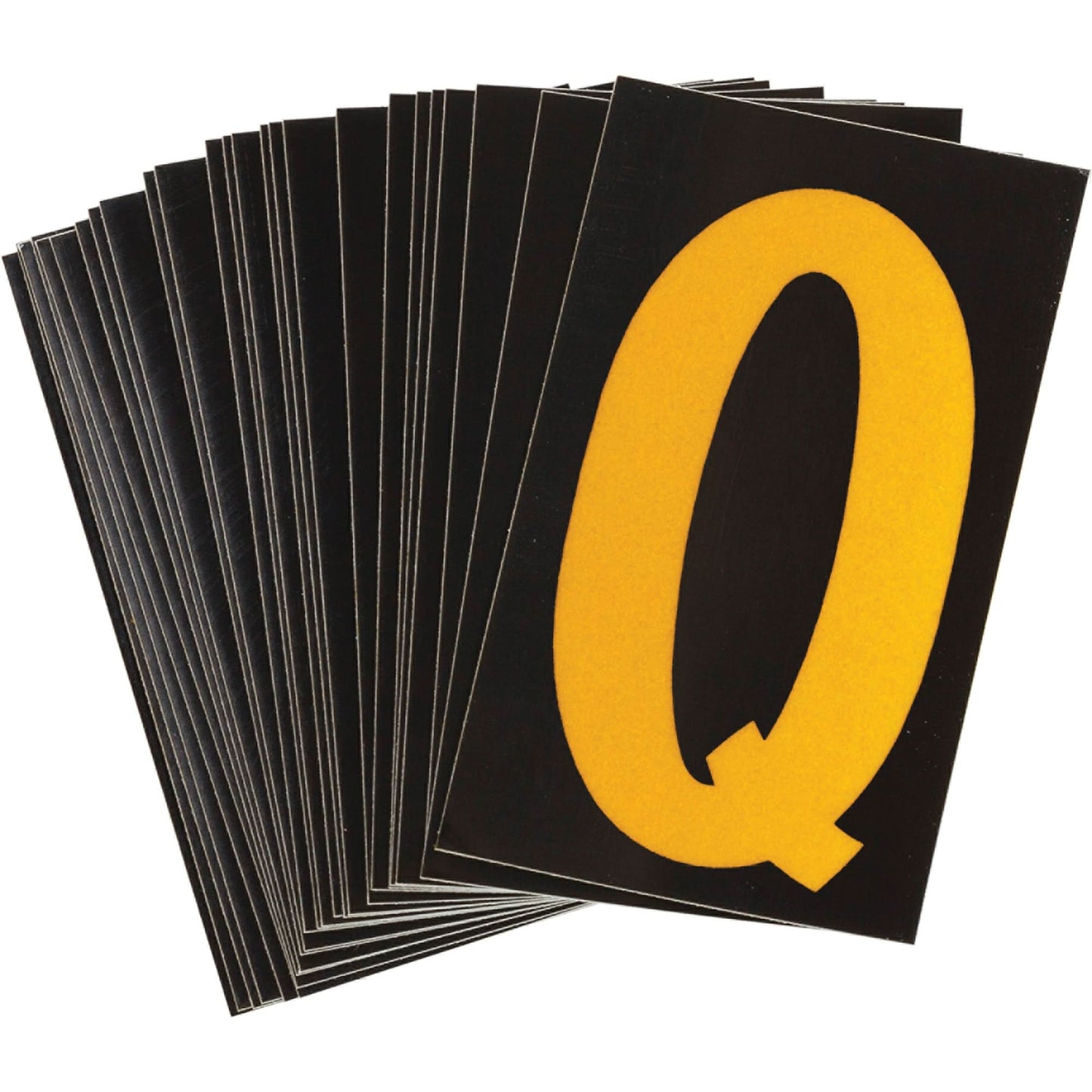Reflective Individual Number & Letter Labels, Q, 1-1/2" H, Yellow on Black