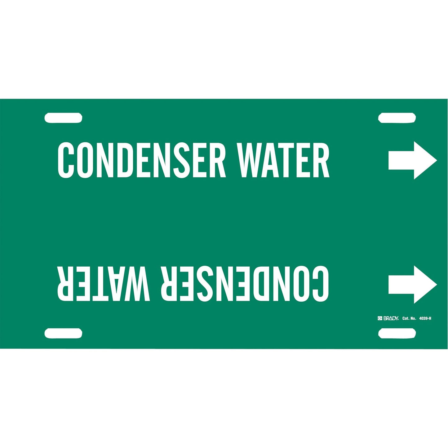 "Condenser Water" Pipe Marker, Strap-On, 10" H x 32" W, White on Green